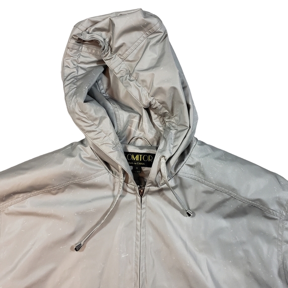 Vintage Komitor Silver Hooded Rain Coat Sz 1X Zip-Up Utility Windbreaker Jacket - Picture 4 of 16
